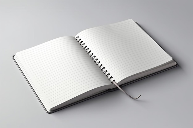 Cuaderno abierto en blanco aislado sobre fondo gris blanco