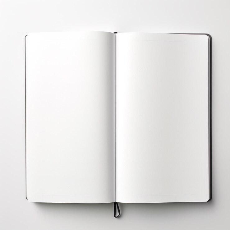 Cuaderno en blanco abierto en una mesa blanca Copyspace De vuelta a la escuela