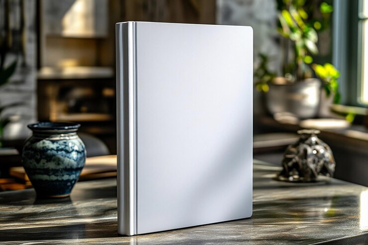 Cuaderno en blanco colocado en una mesa de madera en un espacio de trabajo moderno iluminado por el sol AI generativa