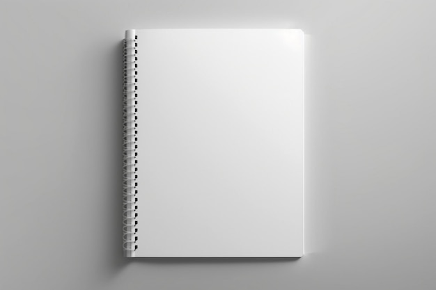 Foto un cuaderno blanco está sobre una superficie gris con la palabra cuaderno en él