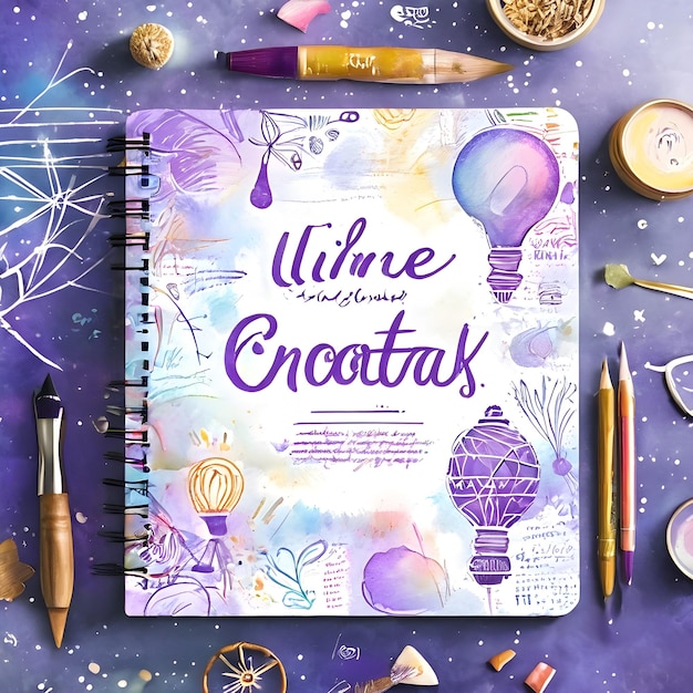 Foto un cuaderno colorido con la palabra vino en él