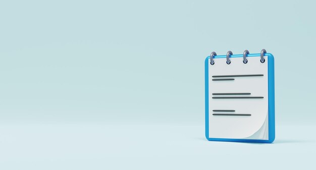 Cuaderno contra fondo azul 3D Render