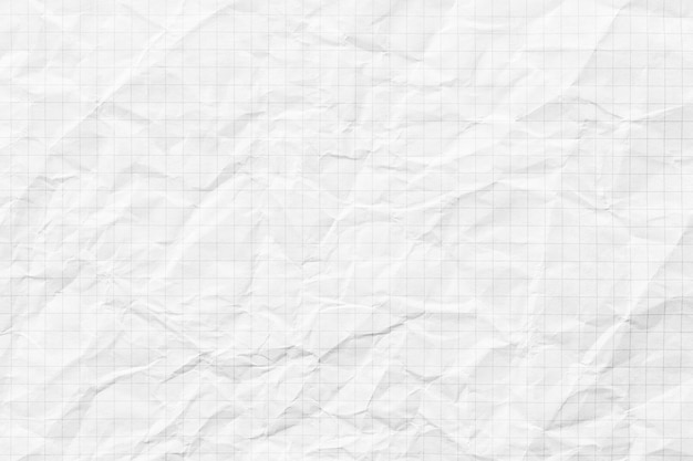 cuaderno a cuadros arrugado para escribir fondo de textura de papel blanco