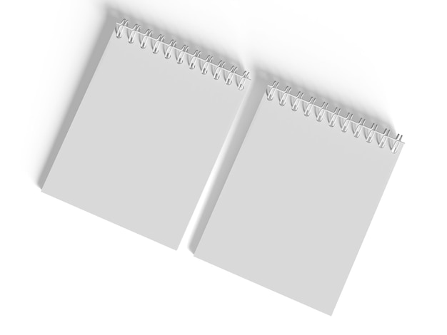 Cuaderno de encuadernación en espiral de fondo blanco en ilustración 3D