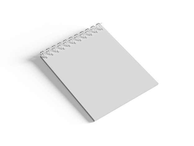 Cuaderno de encuadernación en espiral de fondo blanco en ilustración 3D