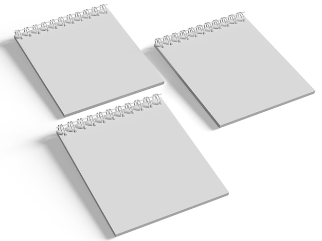 Cuaderno de encuadernación en espiral de fondo blanco en ilustración 3D