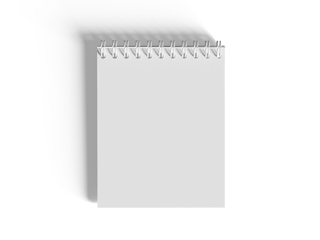 Cuaderno de encuadernación en espiral de fondo blanco en ilustración 3D