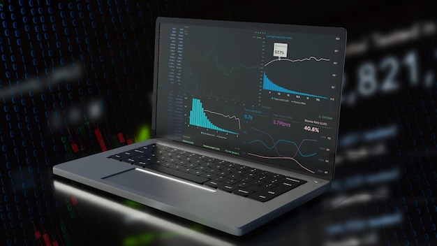 El cuaderno y el gráfico para el concepto de negocio 3D renderingxA