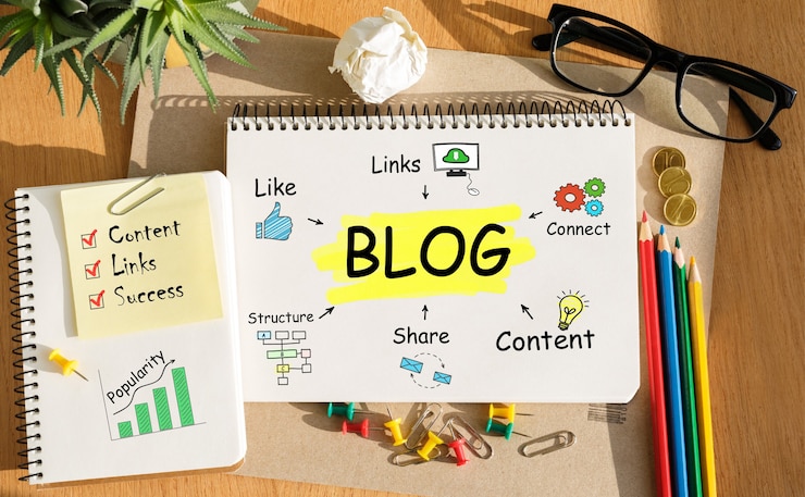 Foto cuaderno con herramientas y notas sobre el blog