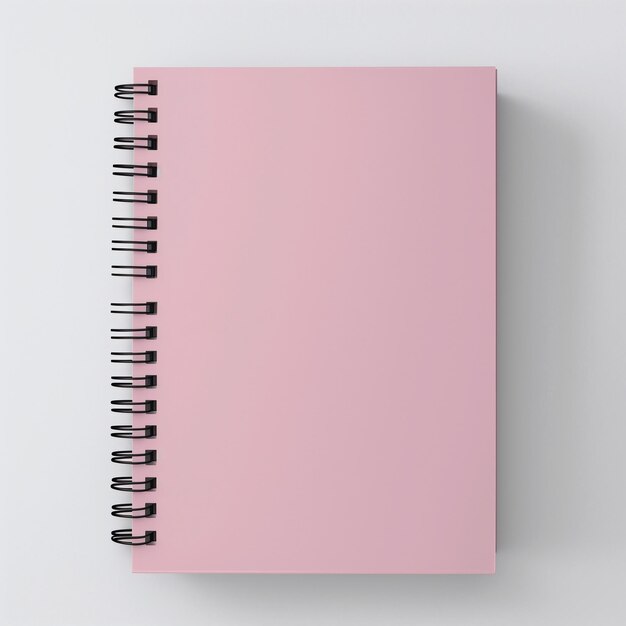 Foto cuaderno minimalista en espiral rosa sobre un fondo pálido