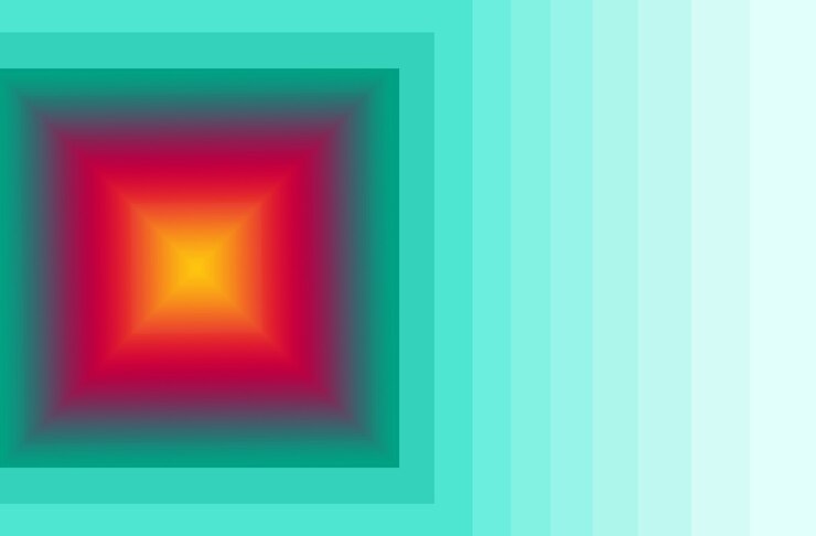Foto cuadrado 3d amarillo y rojo con marco verde degradado para fondo abstracto