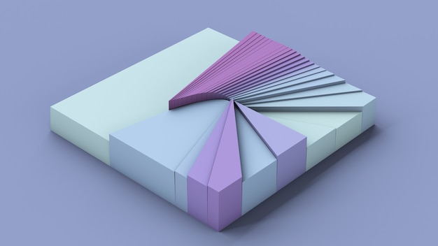 Cuadrado azul y morado con superficie rota. Ilustración abstracta, render 3d.