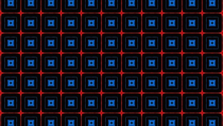 Foto un cuadrado azul y negro con un cuadrado y un patrón cuadrado rojo en un fondo negro