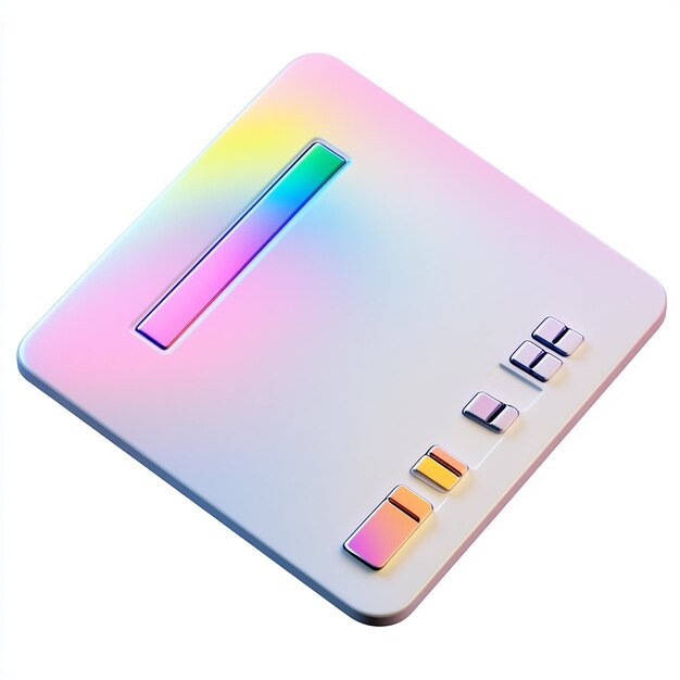 un cuadrado blanco con un botón multicolor en él