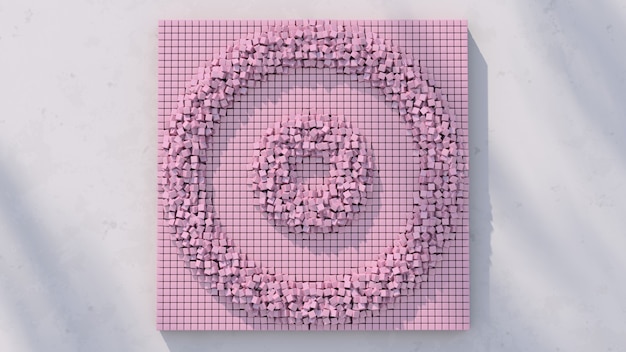 Cuadrado de cubos rosados, agitando, superficie, fondo texturizado. Ilustración abstracta, render 3d.