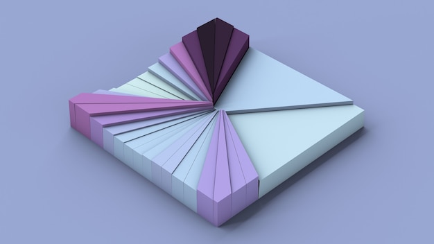 Cuadrado morado y azul con superficie rota. Ilustración abstracta, render 3d.