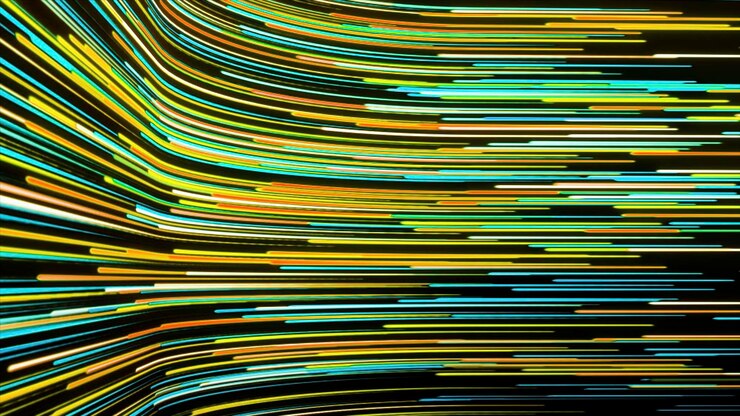 Foto cuadrados brillantes y relucientes en el movimiento de fondo moderno, muchos cuadrados de píxeles brillan en el mosaico espacial
