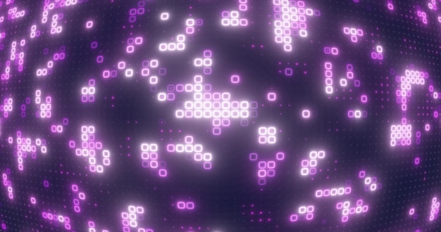 Cuadrados de energía púrpura abstractos partículas digitales brillantes fondo futurista de alta tecnología