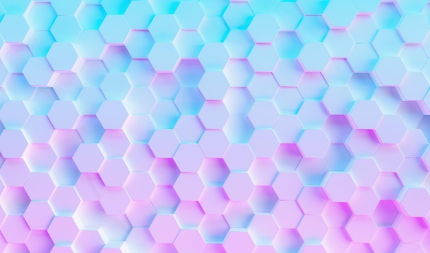 Cuadrícula de fondo hexagonal de luces azules y violetas de neón brillante de colores, imagen del concepto de juego