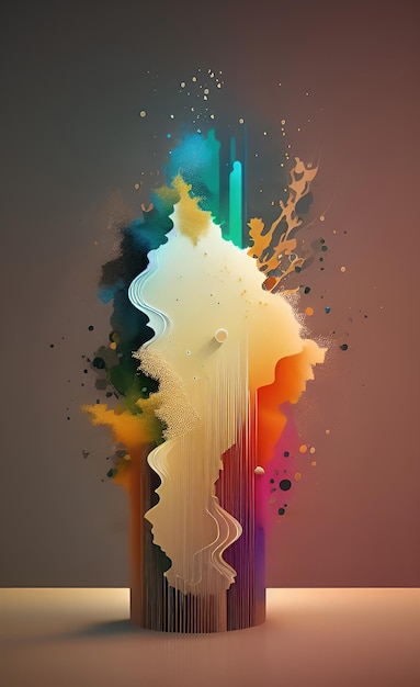 Un cuadro abstracto con una cara y muchos colores.
