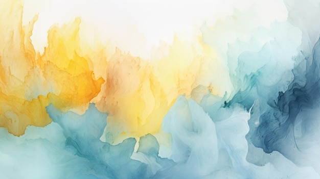 Cuadro abstracto de una nube amarilla y azul con fondo blanco ai generativo