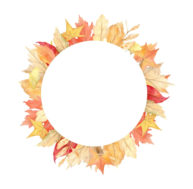 Cuadro acuarela de hojas y ramas aisladas sobre fondo blanco. Ilustración de otoño para tarjetas de felicitación, invitaciones de boda.