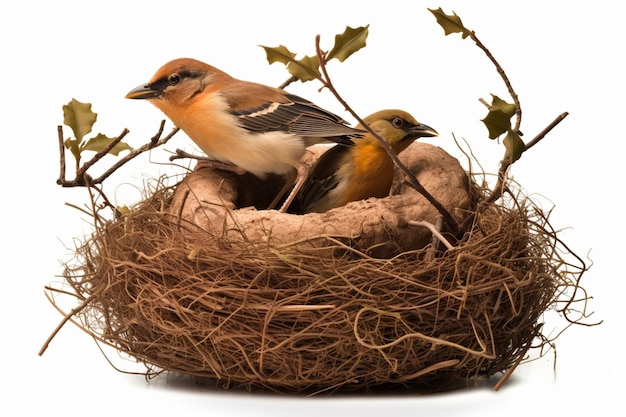 Foto cuadro aislado de pájaros y nidos