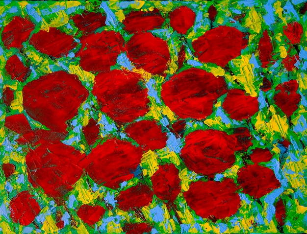 Cuadro artístico con flores rojas. pintura original