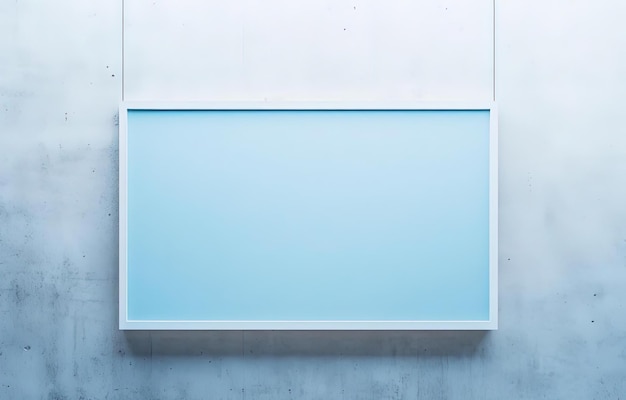 cuadro blanco colgado en la pared foto en el estilo de plata clara y azul