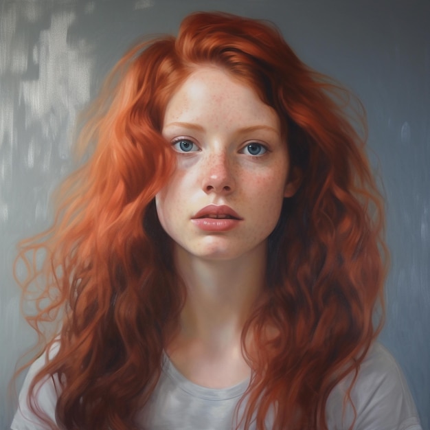 Un cuadro de una chica pelirroja con pelo rojo.