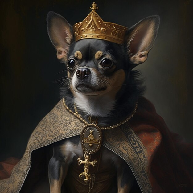 Un cuadro de un chihuahua vestido negro con manchas marrones.