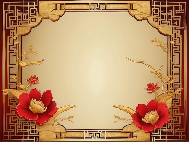 Foto cuadro chino con fondo de dragón rojo y dorado