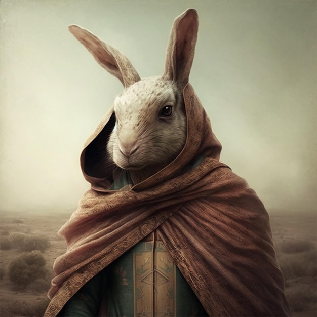 Un cuadro de un conejo con una bufanda que dice 'el conejo'