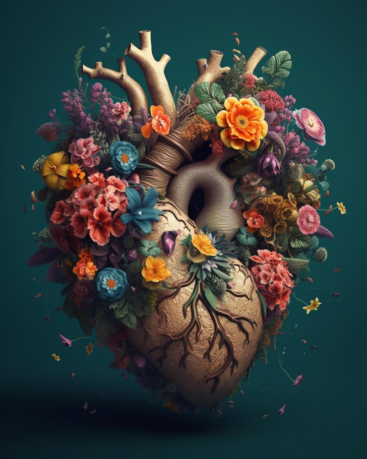 Un cuadro de un corazón con flores en él