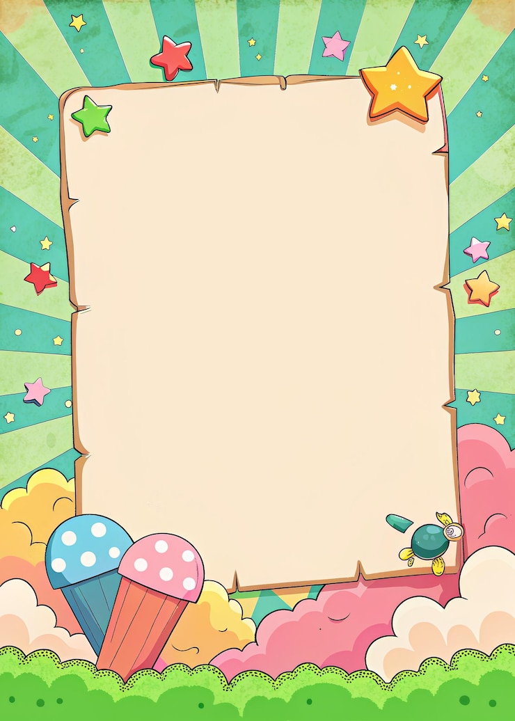 Foto cuadro de dibujos animados coloridos con estrellas y nubes fondo divertido y caprichoso para niños proyectos invitaciones y anuncios