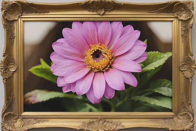 Un cuadro enmarcado de una flor con un marco de oro