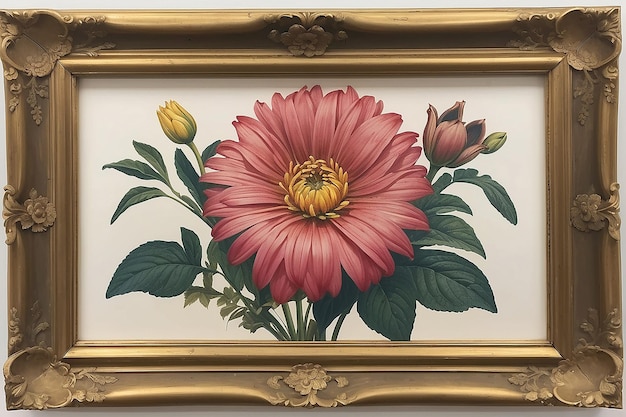 Un cuadro enmarcado de una flor con un marco de oro