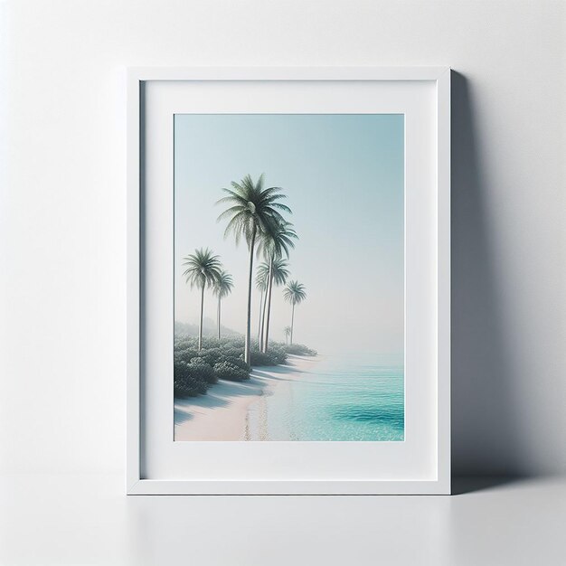 Un cuadro enmarcado de palmeras y el océano