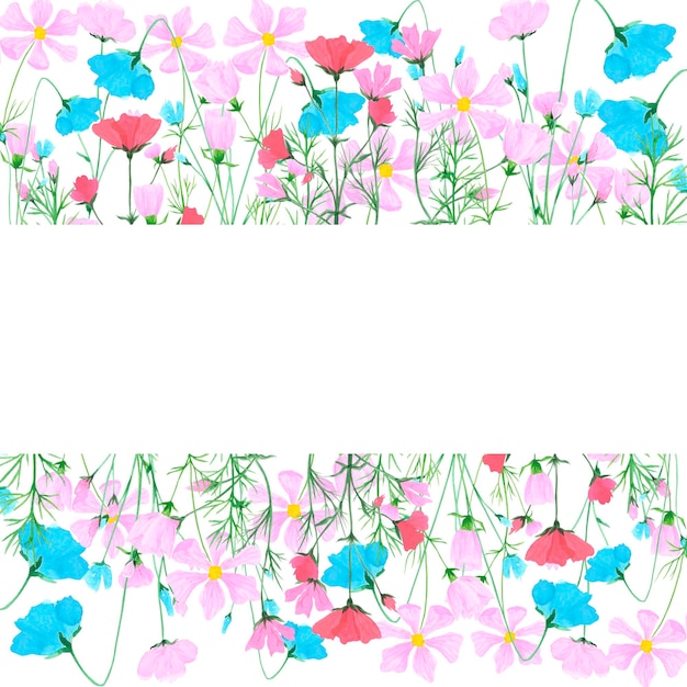 Cuadro de flores silvestres de margarita dibujado a mano con borde aislado sobre fondo blanco Se puede usar para posters de invitaciones de tarjetas y otros productos impresos