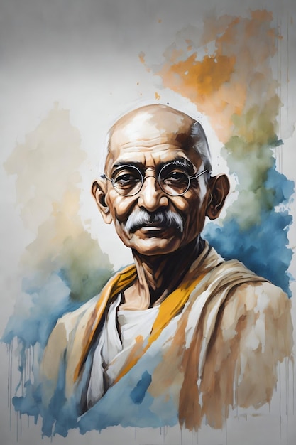 Cuadro de Gandhi con amarillo ang Azul