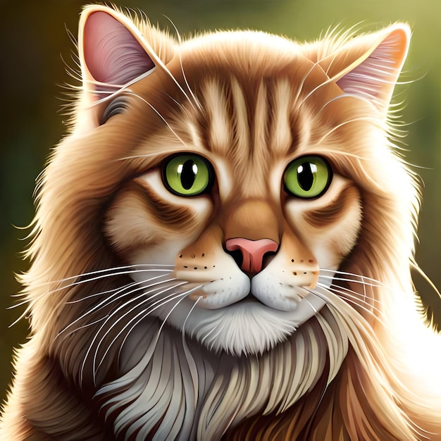 Un cuadro de un gato de ojos verdes y fondo amarillo.