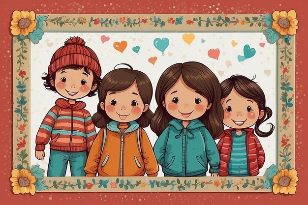 Cuadro de grupo para niños adorables Ilustración adorable para varios usos
