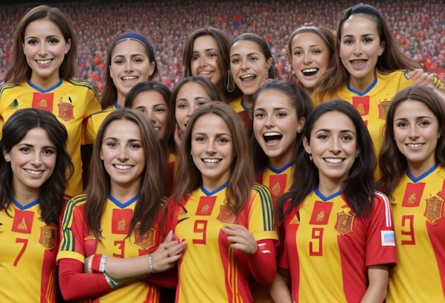 Foto un cuadro increíblemente detallado de la selección española de fútbol femenino con los rostros iluminados