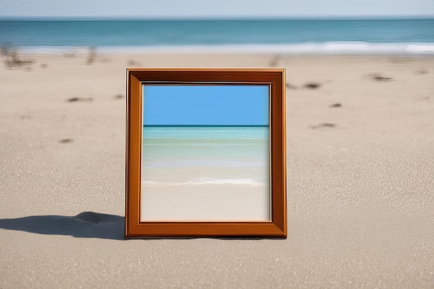 cuadro de madera vacío en la playa de arena concepto de vacaciones de veranocuadro de madera vacío en la playa de arena