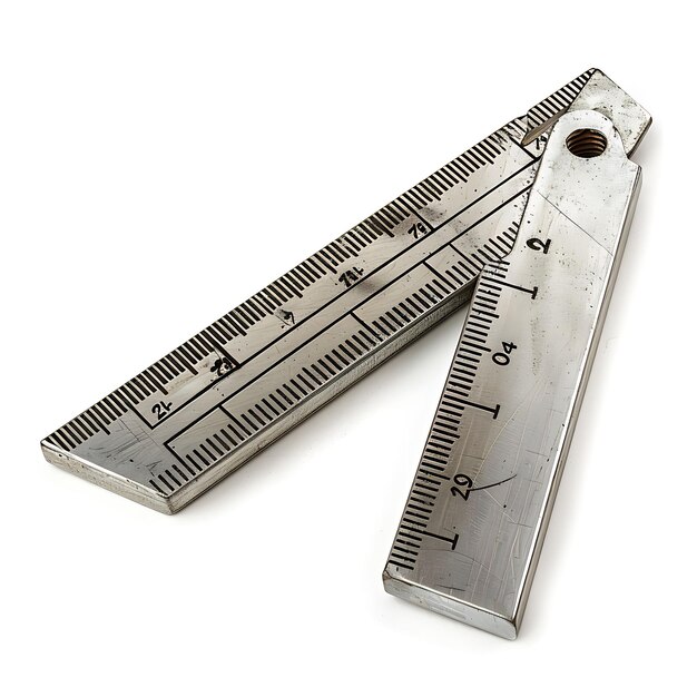 Cuadro de medición con cuerpo de aluminio y marcas negras un diseño de artículos BG en blanco y limpios demasiado aislados