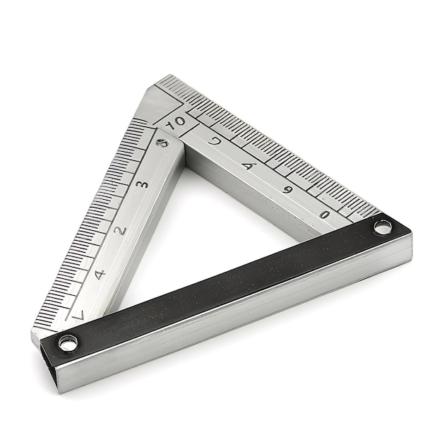 Cuadro de medición con cuerpo de aluminio y marcas negras un diseño de artículos BG en blanco y limpios demasiado aislados