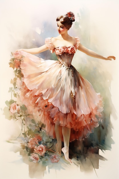 un cuadro de una mujer con un vestido de flores y un cuadro de una mujer con un vestido rosa