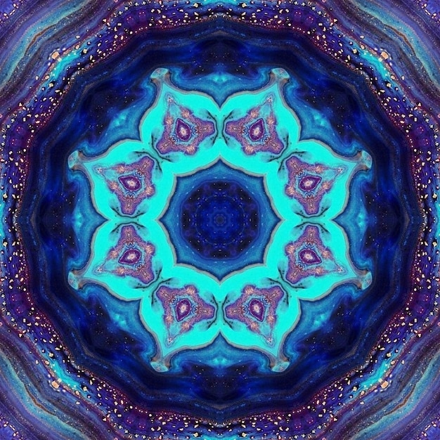 Cuadro pintado de azul abstracto mandala de Vishuddha chakra