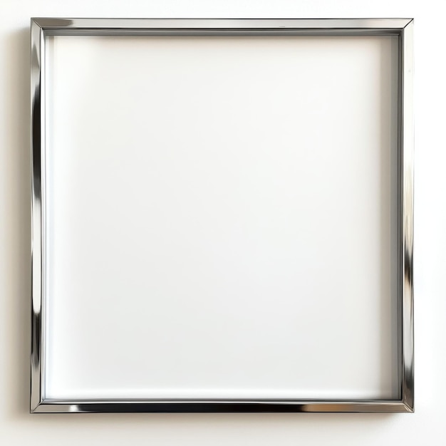 Cuadro de plata vacío con borde metálico reflectante contra un fondo blanco