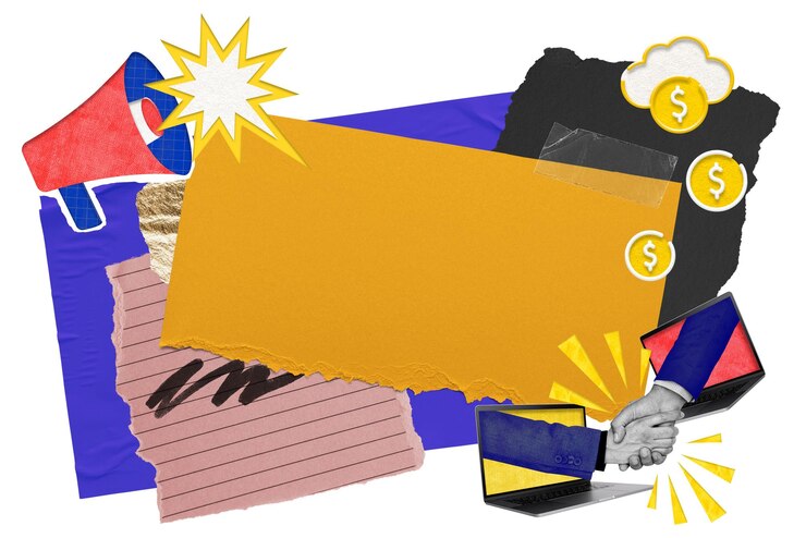 Foto cuadro png de negocios colorido collage de papel estético fondo transparente